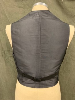 Mens, 1930s Vintage, Suit, Vest, MTO/ COSPROP, Black, Gray, Wool, Plaid, Plaid-  Windowpane, 40R, Double Breasted, Peaked Lapel, 2 Pockets, Vest, Satin Back with Self Attached Back Belt,