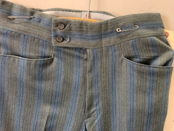 N/L, Gray, Blue, Polyester, Wool, Heathered, Stripes - Vertical , Flat Front, 4 Pockets, Multiple,