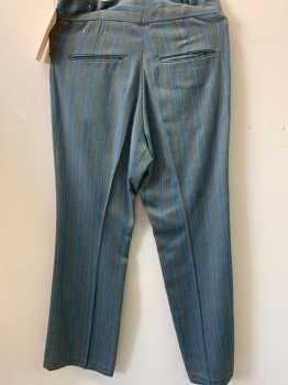 N/L, Gray, Blue, Polyester, Wool, Heathered, Stripes - Vertical , Flat Front, 4 Pockets, Multiple,
