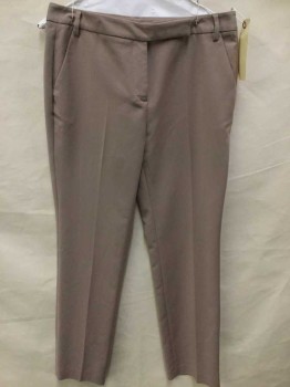 Womens, Slacks, REISS, Taupe, Solid, 8, Taupe, Flat Front, Zip Front, 2 Wedge Side Pockets,