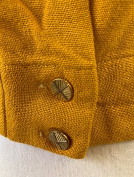 N/L, Goldenrod Yellow, Cotton, Solid, Short Sleeves, Button Front, Gold Embossed Buttons, 1 Pocket with Black and White Flags Embroidered Logo, Short Waisted Shirt Jacket Style, 2 Buttons at Side Waist,