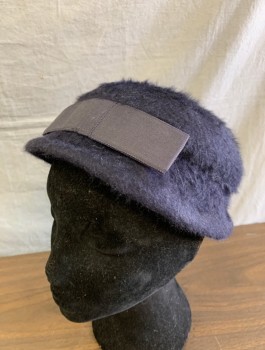 Womens, Hat, FREDERICK & NELSON, Navy Blue, Wool, Solid, Furry Texture, Grosgrain Bow in Front, Low, Flat Top, Cloche-like Shape,