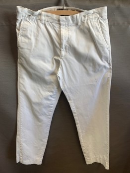 BANANA REPUBLIC, White, Cotton, Solid, Flat Front, Twill, Belt Loops, 4 Pockets,