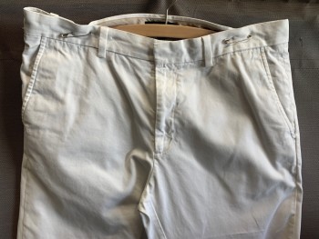 BANANA REPUBLIC, White, Cotton, Solid, Flat Front, Twill, Belt Loops, 4 Pockets,