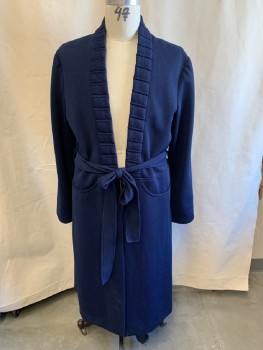 NL, Navy Blue, Polyester, Textured Fabric, Self Honey Comb Pattern, Stitch2 Faux Pckts, L/S, Matching Belt