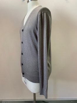 Mens, Cardigan Sweater, BANANA REPUBLIC, Gray, Beige, Silk, Cotton, 2 Color Weave, L, L/S, Button Front, V Neck