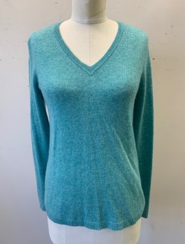Womens, Pullover, ADRIENNE VITTADINI, Aqua Blue, Cashmere, Solid, S, Knit, Long Sleeves, V-neck
