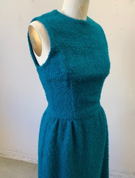 Womens, 1960s Vintage, Suit, Dress, N/L, Turquoise Blue, Wool, Solid, W:27, B:32, H:38, Boucle Textured Wool, Sleeveless, Round Neck, Fitted Waist, Straight Cut Skirt, Knee Length, Center Back Zipper,