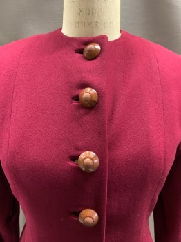Womens, Coat, THE MAY CO., Brown, Wool, Solid, B37, S, Round Neck, 6 Brown Buttons, Single Breasted