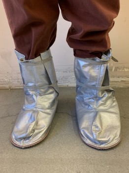 Unisex, Hazmat, Boots, Aluminized, GENTEX, Silver, Nomex, Solid, 7-13, Slip on Over Shoes, 2 Snaps on Suede to Customize, Reflect Radiant Heat and Protects Against Sparks