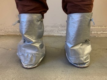 Unisex, Hazmat, Boots, Aluminized, GENTEX, Silver, Nomex, Solid, 7-13, Slip on Over Shoes, 2 Snaps on Suede to Customize, Reflect Radiant Heat and Protects Against Sparks