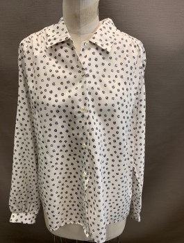 CAPE COD MATCH MATES, White, Black, Polyester, L/S Button Down Blouse  with Self Fabric Tie Attached