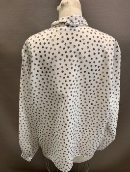 Womens, Blouse, CAPE COD MATCH MATES, White, Black, Polyester, 46B, L/S Button Down Blouse  with Self Fabric Tie Attached
