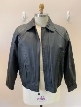 Mens, Leather Jacket, JOHN ASHFORD, Black, Leather, Solid, L, Zip Front With Snaps, 2 Pockets, Elastic Waistband, Nickel Notions