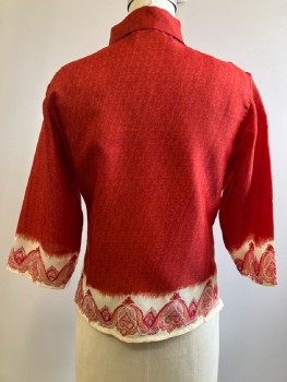 Womens, Shirt, N/L, B: 34, Red/ Multicolor, Abstract, C.A., B.F., L/S, Wine Piping