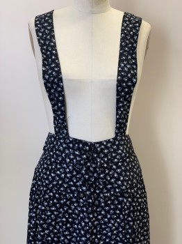 Womens, Jumper, CONTEMPO, Black, White, Rayon, Floral, W28, Shoulder Straps, Waist Flaps With Buttons, Flared, Back Zipper,