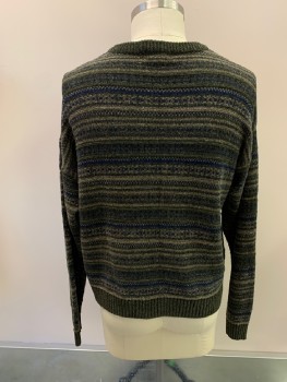 Mens, Sweater, JANTZEN, Dk Green, Dk Blue, Acrylic, Rayon, Stripes, L, CN, Beige Details