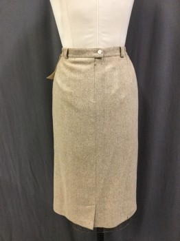 Womens, Skirt, MARCONA, Beige, Wool, Heathered, W- 32, US 12, Pencil Skirt, Waist Band With Belt Loops, Elastic at Side Waist, Back Zipper, Back Slit, Slight Damage At Hem Line In Back * See Picture*