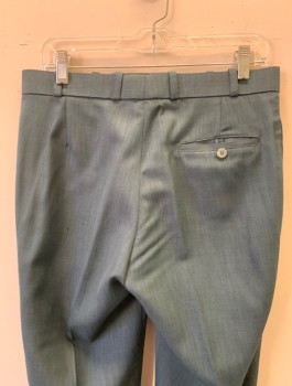 Mens, 1970s Vintage, P2, N/L, Dk Teal, Polyester, Solid, Ins:32, W:32, Flat Front Pants, Tab Waist, Zip Fly, Straight Leg, 3 Pockets, Belt Loops,