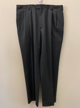 Mens, Slacks, JOS A BANK, Charcoal Gray, Polyester, Cotton, Solid, 38/32, Pleated Front, 2 Side Pckts, Zip Front, Belt Loops