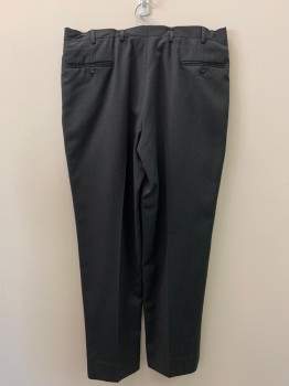 Mens, Slacks, JOS A BANK, Charcoal Gray, Polyester, Cotton, Solid, 38/32, Pleated Front, 2 Side Pckts, Zip Front, Belt Loops