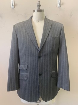 Mens, Suit, Jacket, Ted Baker, Charcoal Gray, Lt Gray, Lt Brown, Wool, Stripes - Vertical , 40, Notched Lapel, 2 Buttons, 4 Pockets, Purple/Blue Lining