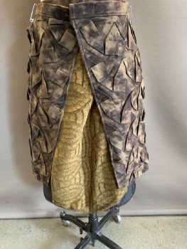 Womens, Sci-Fi/Fantasy Skirt, MTO, Mushroom-Gray, Khaki Brown, Tan Brown, Synthetic, Cotton, Mottled, W;32, Velcro Snap On Waist Band, Front Slit With Geometric Pleading, Khaki, Texture Panel on Front