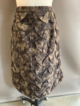 Womens, Sci-Fi/Fantasy Skirt, MTO, Mushroom-Gray, Khaki Brown, Tan Brown, Synthetic, Cotton, Mottled, W;32, Velcro Snap On Waist Band, Front Slit With Geometric Pleading, Khaki, Texture Panel on Front