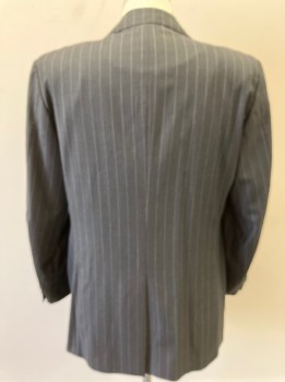 POLO RALPH LAUREN, Charcoal Gray, Lt Gray, Wool, Stripes - Vertical , 2 Btns, SB. Notched Lapel, 2 Flap Pkts, 1 Pkt On Chest, Vented Back, *Small Hole On Left Slv
