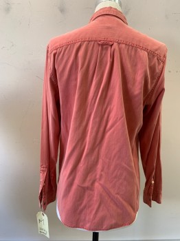 Mens, Casual Shirt, LUCKY BRAND, Faded Red, Cotton, Solid, M, L/S, C.A., Snap Front, 2 Snap Flap Pocket,