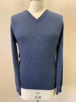 Mens, Pullover Sweater, BLOOMINGDALES, French Blue, Cashmere, M, V-neck, Long Sleeves
