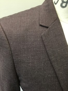 Mens, Suit, Jacket, TOPMAN, Aubergine Purple, Polyester, Viscose, Heathered, 32/32, 38S, Single Breasted, Collar Attached, Notched Lapel, 2 Buttons,  3 Pockets,