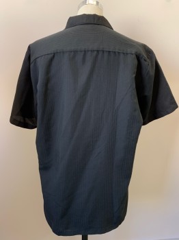 Mens, Casual Shirt, TRIUMPH, Black, Charcoal Gray, Polyester, Cotton, Stripes - Vertical , C: 48, L, S/S, B.F., C.A., Pleated Chest Pockets