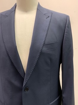 Mens, Suit, Jacket, Morovati Uomo, Navy Blue, Wool, Solid, 48XL, Single Breasted, Peaked Lapel, 3 Pockets, Stitch Trim Detail