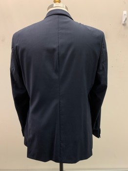 Mens, Suit, Jacket, Morovati Uomo, Navy Blue, Wool, Solid, 48XL, Single Breasted, Peaked Lapel, 3 Pockets, Stitch Trim Detail