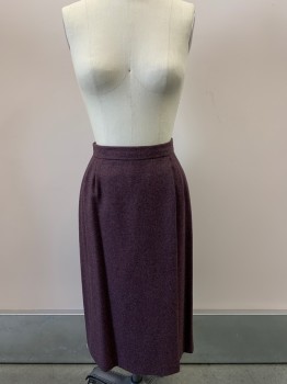 NO LABEL, Mauve Purple, Plum Purple, Wool, 2 Color Weave, Side Pleats, Long Length, Back Zipper,