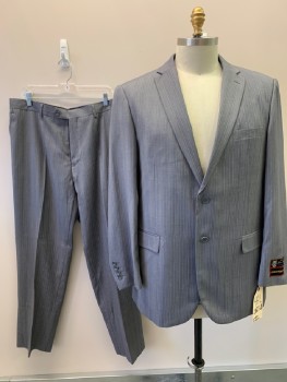 GIORGIO FIORELLI, Lt Gray, Gray, Wool, Stripes, 2 Buttons, Notched Lapel, 3 Pockets, Multiples