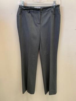 Womens, Suit, Pants, CALVIN KLEIN, Dk Gray, White, Polyester, Synthetic, Stripes - Pin, 2P, Pants, Zip Front, Hook Closure, Fake Pockets, F.F