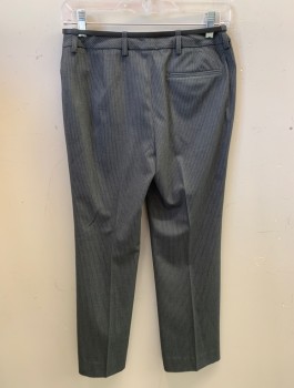 CALVIN KLEIN, Dk Gray, White, Polyester, Synthetic, Stripes - Pin, Pants, Zip Front, Hook Closure, Fake Pockets, F.F