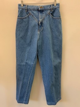 NO LABEL, Denim Blue, Cotton, Solid, F.F, High Waisted, Top Pockets, Zip Front, Belt Loops,