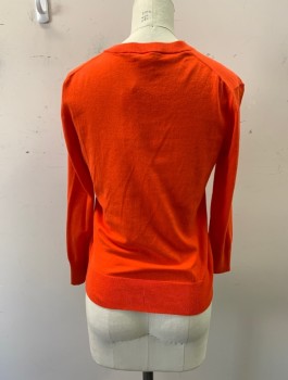 J. CREW, Orange, Cotton, Nylon, Solid, Round Neck, Button Front,