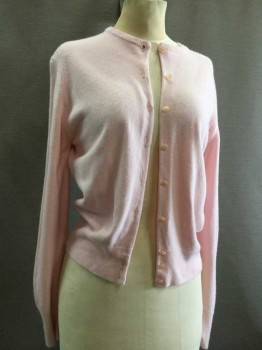 Womens, Sweater, DESIGNERS ORIGINAL, Baby Pink, Acrylic, Solid, M, Crew Neck, Button Front, Cardigan