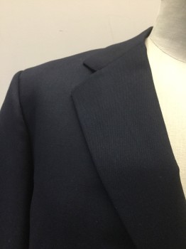 Mens, Suit, Jacket, MAYEU, Navy Blue, Wool, Polyester, Solid, 36, 46, 32, Navy with Navy Lining, Notched Lapel, Single Breasted, 2 Button Front, Long Sleeves, 3 Pockets, 1 Split Back Center Hem, with Matching Pants & Vest