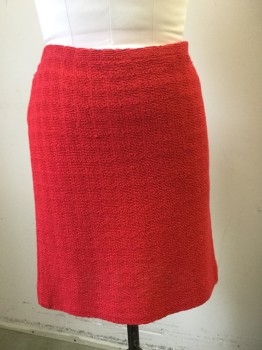 Womens, 1980s Vintage, Suit, Skirt, CASTLEBERRY, Red, Acrylic, Polyester, Solid, H 34, Novelty Knit, Elastic Waistband, Hem At Knee