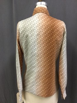 N/L, Gray, Rust Orange, Black, White, Polyester, Ombre, Dots, Button Front, Collar Attached, Long Sleeves, Spray Pain Vertical Stripes