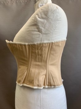 N/L, Beige, Cotton, Solid, with Cream Trim, and Off White Lacing Back, Coutil Fabric,