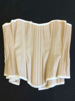 Womens, Corset 1890s-1910s, N/L, Beige, Cotton, Solid, W36, B44, with Cream Trim, and Off White Lacing Back, Coutil Fabric,