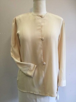 LILLI ANN, Lt Beige, Polyester, Solid, CN, B.F., with Self Covered Buttons and Loops, L/S, Crepe, Shoulder Pads