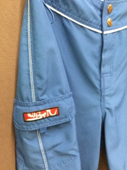 QUICKSILVER, Teal Blue, Baby Blue, Polyester, Solid, Teal Blue W/baby Blue Piping Trim Along Waistband, Velcro Front with 2 Brass Buttons, 1 Side Pocket W/flap & Velcro