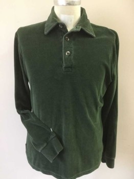 Mens, Polo Shirt, BLADES, Dk Green, Poly/Cotton, Synthetic, Solid, L, Soft, Collar Attached, 3 Button Front, Long Sleeves, Side Split Hem